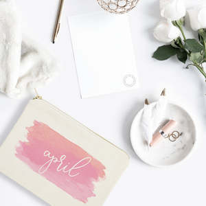 Lovely for Pink Watercolor Cosmetic Bag with Personalized Name Portable Travel <b>Makeup</b> Pouch Organizer <b>Case</b> with Letter Pattern - Product Image 3