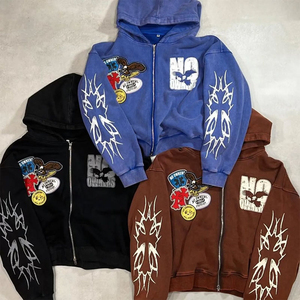 OEM 도매 내구성 운동복 스트리트 스타일 사용자 정의 자수 패치 인쇄 남성 지퍼 업 까마귀 - Product Image 5