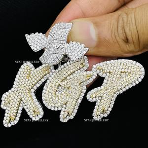 925 plata esterlina Iced Out VVS Moissanite colgante personalizado, Iced Out VVS Moissanite colgante Unisex VVS Moissanite letra colgante - Product Image 3