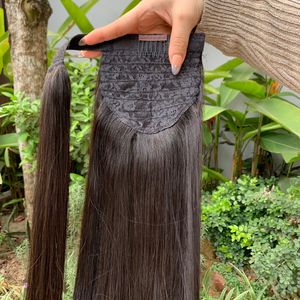 100% cheveux humains vierges à la mode naturel droit noir longues extensions de queue de cheval fabriquées au Vietnam - Product Image 2