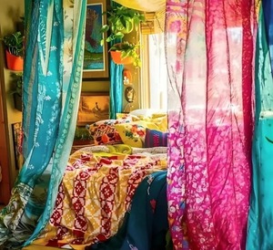 Chắp vá Rèm lên cycled Silk Saree vải rèm cửa sổ Rèm Cửa Nhà dệt trang trí nội thất thân thiện với môi đầy màu sắc Boho treo lên - Product Image 3