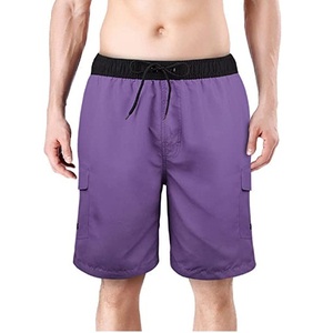 กางเกงว่ายน้ำสีแดงล้วนสำหรับผู้ชายกางเกงชายหาดยาวถึงเข่าทรงหลวมมีเชือกหูรูดออกแบบได้ตามต้องการ - Product Image 2