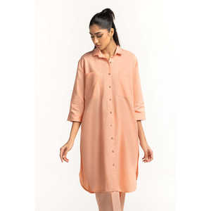 Conjunto Casual de Dos Piezas con Botones y Tejido Teñido, Silueta Holgada, Cómodo, 100% Poliéster, Manga Tres Cuartos, Ropa de Trabajo IPST-34318 - Product Image 1