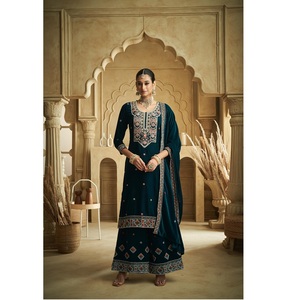 Costume Palazzo en velours de créateur de qualité supérieure avec travail de séquence de broderie et travail manuel pour demoiselle d'honneur et célébration festive - Product Image 1