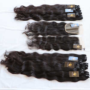 Faisceau de cheveux humains tissés en paquet de temple indien vierge brut de qualité 10a paquets de cheveux humains vierges péruviens avec fermeture à lacet - Product Image 1