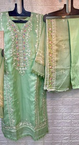 New Pakistani Original Designer Embroidery Kurtis with <b>Silk</b> Stitch Pent and <b>Organza</b> Dupatta Suit for Online Sale - Product Image 4