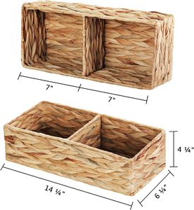 Expédition rapide Panier de rangement en osier à 2 sections, paniers de panier de réservoir de toilette en jacinthe d'eau tissés à la main pour organiser les plateaux de toilette - Product Image 6