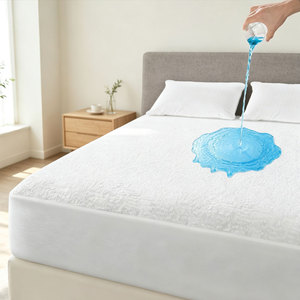 Protège-matelas en tissu éponge ajusté, tricoté, de luxe, écologique, imperméable, doux, absorbant, réutilisable et durable - Product Image 1