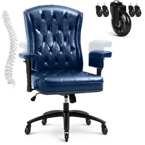 Jestel Chaise de bureau à dossier haut Chaise d'ordinateur ergonomique en cuir avec bras rabattables, soutien lombaire, bleu Home Office Des