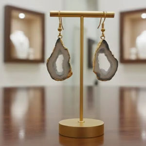 Boucles d'oreilles bohèmes unisexes en druzy plaqué or, bijoux fantaisie, boucles d'oreilles pendantes, provenant d'un fournisseur de confiance, 20% de réduction et cadeau - Product Image 1