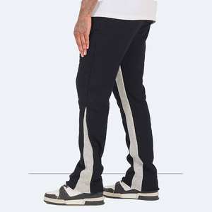 Pantalons de survêtement décontractés pour hommes de haute qualité, style streetwear, empilés, en toile, taille élastique, coupe évasée, poids lourd, rayures contrastées - Product Image 3