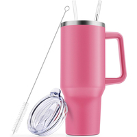 Taza de viaje ecológica con aislamiento térmico de doble pared de acero inoxidable de 40oz con tapa de plástico empuñadura de paja para uso en coche y Camping