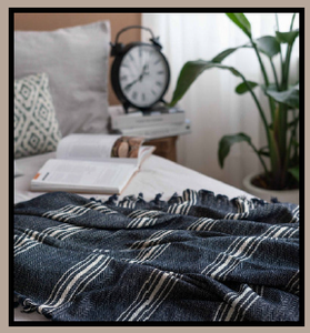 Azul marino Blanco Rayas 100 Por ciento Algodón natural Funda de cama Tejido Pike 160x220 cm x 63 87 pulgadas - Product Image 5