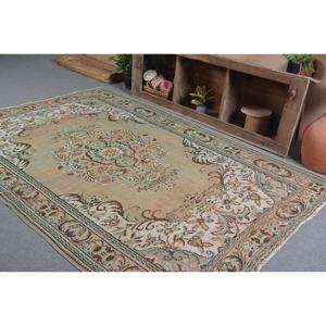 พรมตุรกีโบราณคลาสสิกขนแกะสีเบจสีเขียว5.7 X 9.3ft สี่เหลี่ยมผืนใหญ่งานปะต่อแบบแอบสแตรกสำหรับห้องโถงห้องพรมลาเท็กซ์ - Product Image 4