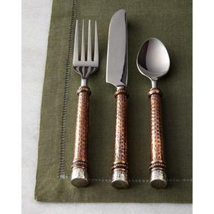 Cuillère Fourchette Couteau en Acier Inoxydable Argenté 3 Pièces Ensemble de Couverts avec Poignée en Cuivre Fini de Haute Qualité Ensemble d'Argenterie Prix Bon Marché - Product Image 1