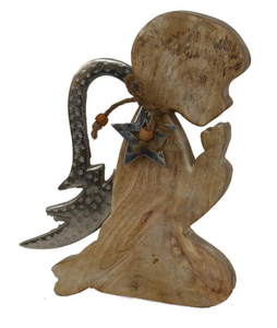 Beautiful Wooden Angel With Aluminum Wings and T-Light Star Silver Finished <b>Set</b> of 2 Unique Christmas Angel Sculpture for Sale - Product Image 6