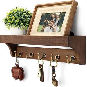 <b>Rustic</b> <b>wooden</b> wall <b>shelf</b> with key hooks and mail slot. Available at wholesale prices. - Product Image 6