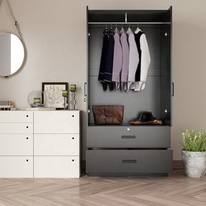 Roperos armario de bormororio простой дизайн по заводской цене, двухдверный маленький гардероб, черная деревянная панель, мебель для спальни - Product Image 6