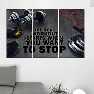 Toile d'inspiration pour la salle de sport, impression 'The Real Workout' pour la salle de sport à domicile, lot de 3 toiles - Product Image 1