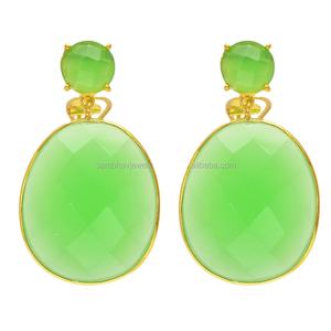 Pendientes Colgantes Vintage Hechos a Mano en Plata de Ley 925 con Peridoto Verde Natural Brillante y Baño de Oro para Mujer, Ideales para Bodas - Product Image 1