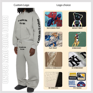 Ensemble de survêtement de luxe avec logo personnalisé, sweat à capuche oversize à épaules tombantes en molleton zippé et pantalon de survêtement pour unisexe - Product Image 4