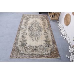 Alfombra de retales de lana Beige Vintage hecha a mano, área grande, patrón de pasillo Rectangular de 3,7x6,6 pies para entrada, piso de casa, látex - Product Image 1