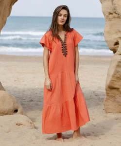 เดรสยาวผ้าโปร่งผ้าฝ้ายสองชั้นที่สง่างามชุดเดรสสีล้วนผ้าย้อมสีช็อกโกแลตแบบเรียบง่ายมีสไตล์ - Product Image 3