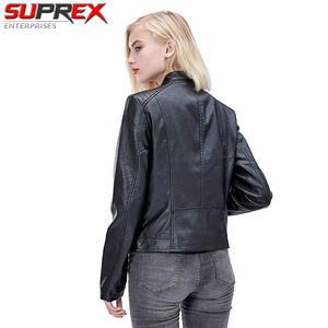 Blouson moto en similicuir noir pour femme, coupe ajustée, en cuir PU, avec poches zippées, vêtement d'extérieur élégant et décontracté, détachable - Product Image 3