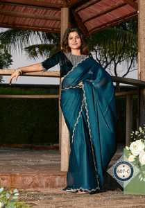 Designer exclusif look élégant tendance Satin soie mousseline de soie Saree Blouse avec Jerquen et Moti travail à la main approvisionnement en gros - Product Image 2