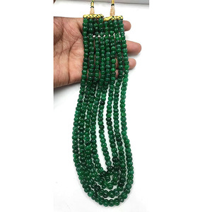 สร้อยคอลูกปัดฟักทองเบริลมรกตธรรมชาติ8มม. ความยาว22นิ้ว4ชั้นลูกปัดวินเทจทรงเมลอนมรกต - Product Image 2