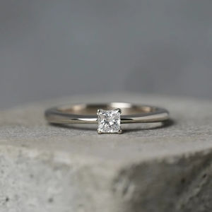 4mm Princess Cut Moissanite Engagement <b>Ring</b> | Gold or <b>Silver</b> <b>Solitaire</b> Minimalist <b>Ring</b> | Bridal Wedding Fine Jewelry OEM - Product Image 1
