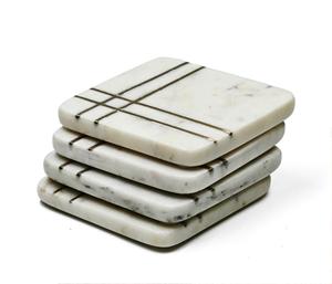 Natural Unfinished Marble & Wood Slice Classic Eco-Friendly Coaster Set Handmade Bone Brass Inlay Customizable Size Made India - Product Image 5