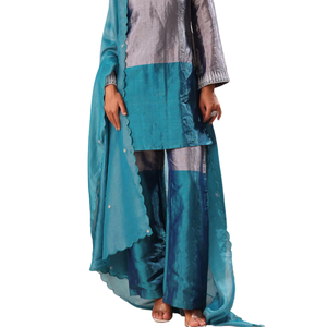 Ensemble de palazzo Kurta brodé vert aqua, vente en gros de vêtements ethniques pour femmes, tenue de fête ethnique personnalisée de fournisseur d'usine OEM - Product Image 6
