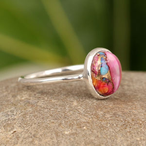 Genuine 8x12mm Oyster Copper <b>Turquoise</b> Smooth Cut Mohave Mix Solid 925 Sterling Silver Handmade Oval <b>Ring</b> for Women for Wedding - Product Image 2
