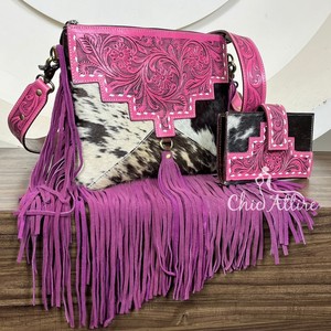 Wholesale 2025 Luxury Hand <b>Tooled</b> <b>Leather</b> 2-Piece Set for Women's Trendy Designer Crossbody Shoulder Bag & Bifold Clutch Wallet - Product Image 1