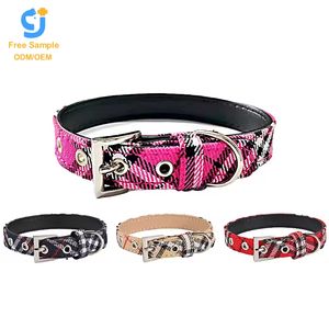 Colori personalizzati di lusso collare in pelle sintetica modello di tessuto genuino collare per cani per animali domestici forniture - Product Image 3