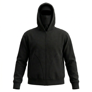 Balaclavas unisexes pour hommes et femmes, à capuche zippée, brodées, en molleton 100 % coton, légères, coupe oversize, style streetwear - Product Image 1