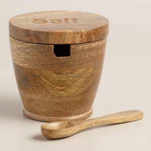 Pot à sel en bois d'acacia naturel avec cuillère, boîte de rangement pour épices de cuisine, récipient rond en bois pour assaisonnement, vaisselle écologique - Product Image 1