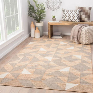 พรมปูพื้นดีไซน์ทันสมัยขายดีที่สุด สีเบจ เทา ขาว ทอมือ ขนสูง ลายเรขาคณิต ทำจากวัสดุปอกระเจาและโพลีโพรพิลีน เหมาะสำหรับสำนักงานและห้องละหมาด - Product Image 5