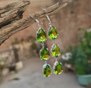 Handmade <b>Peridot</b> Sterling Silver <b>Earrings</b> August Birthstone Jewelry Elegant Gift For Women Boho Design - Product Image 2