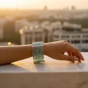 Pulsera o Brazalete de Aguamarina Multicadena para Mujer con Piedras de Amatista y Cuarzo, Joyería de Regalo - Product Image 1