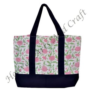 กระเป๋าสะพายไหล่ผ้าคอตตอนสำหรับช้อปปิ้งผ้าคอตตอนมีที่จับสองอันสำหรับชายหาดสีดำ - Product Image 4