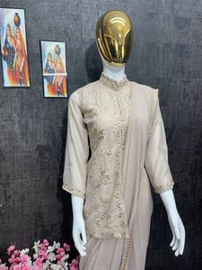 ผ้าซิ่นจอร์เจตต์สไตล์อินเดียสำหรับงานปาร์ตี้ของผู้หญิง ยี่ห้อ FABZONE พร้อมเสื้อคลุม (โคติ) ปักลายอย่างสวยงาม พร้อมสวมใส่ - Product Image 5