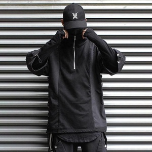 เสื้อยืดไซเบอร์พังค์ผู้ชายเสื้อโปโลซิปปกสองซิปเสื้อยืดนินจาแนวสตรีทกันน้ำเทคสีดำ - Product Image 4