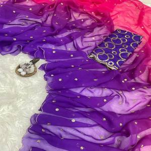 VASTRA COTTAGE Elegante Sari de Fiesta de Georgette Pura con Bordado de Lentejuelas, Hermoso Borde Arcoíso y Blusa con Detalles en Contraste - Product Image 4