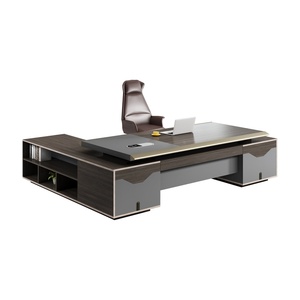 L Shape Solid Wood Executive Office Desk Minimalist Manager <b>Workstation</b> with Storage - Product Image 1