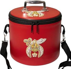 Boîte de rangement pour chapeau/casquette de frère maçon Shriner, en cuir rouge, broderie à la main, strass et fil de bullion - Product Image 1