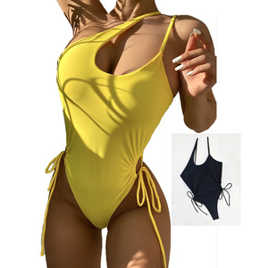 Traje de baño recortado de una pieza negro para mujer, traje de baño 2022, Bikini de natación de un solo hombro para mujer - Product Image 1