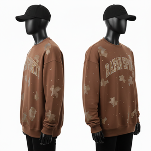 Sudadera Extra Grande para Hombre, Tejido Grueso de 320 GSM, Felpa de Algodón, Color Marrón, Ropa de Invierno, Logotipo Personalizado con Pedrería, Sudadera Básica Extra Grande - Product Image 3