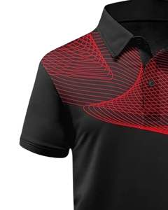 Camiseta Polo Personalizada para Hombre, Negra y Roja, con Estampado Gráfico, Manga Corta, Tejido Transpirable, Informal, para Golf, Suave y Cómoda, OEM Personalizado - Product Image 3